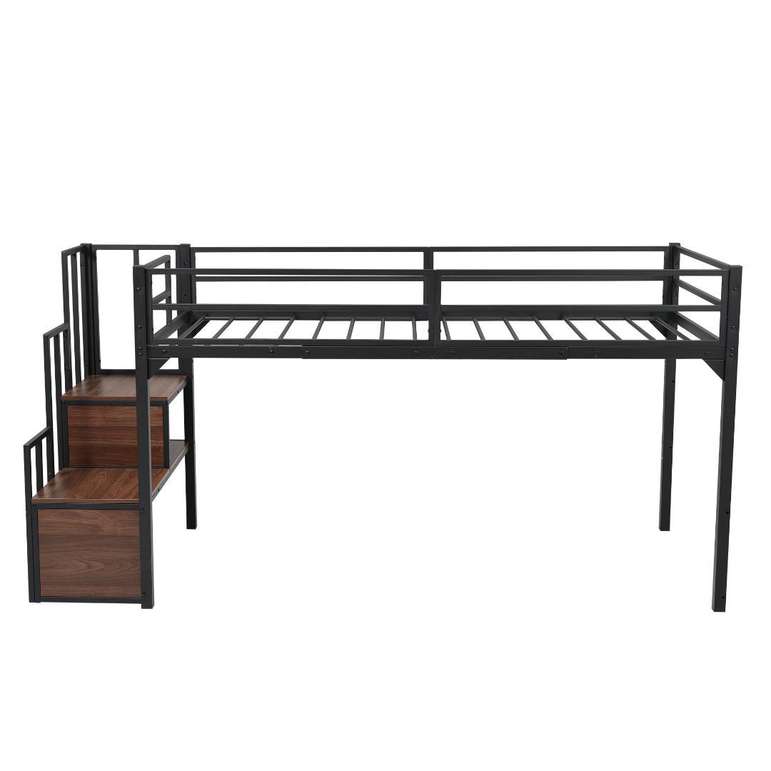 階段付きロフトベッド　シングルサイズ　ロータイプ　北欧風　おしゃれ　WHITE