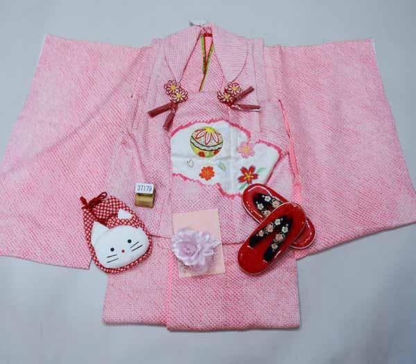 七五三 三歳 女児 被布着物セット 正絹 総絞り お仕立て無料 NO37179