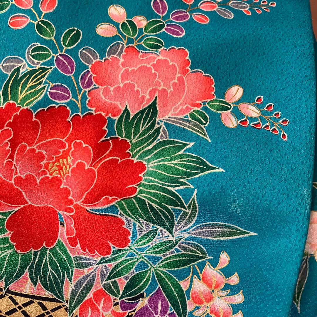 ★底値！百貨店購入7歳七五三フルセット青花柄 着物長襦袢紐小物和装一式セット★