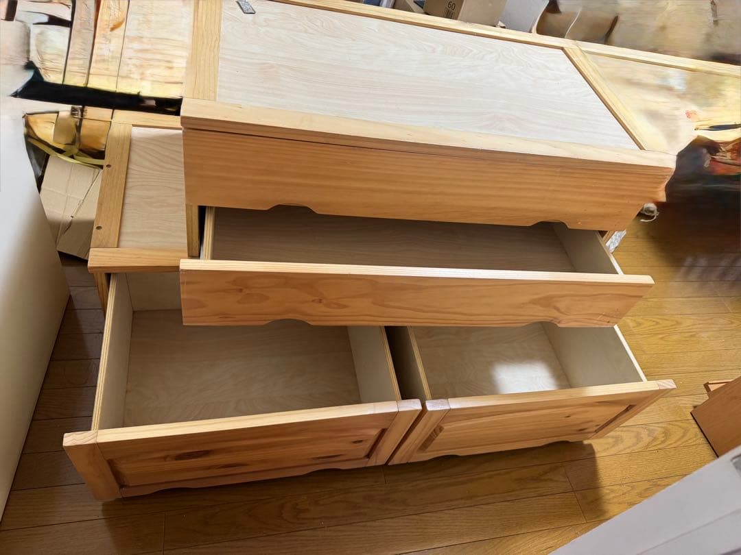 【引取限定】ニトリ シングル 天然木宮付きすのこベッド たっぷり収納引き出し付き