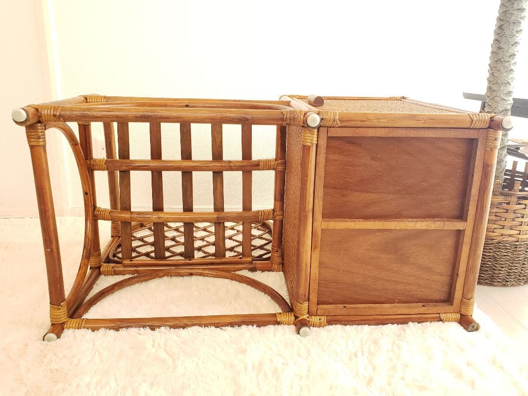 ヴィンテージ ラタン 藤家具 ラタンチェア サイドテーブル 収納ボックス 古民具