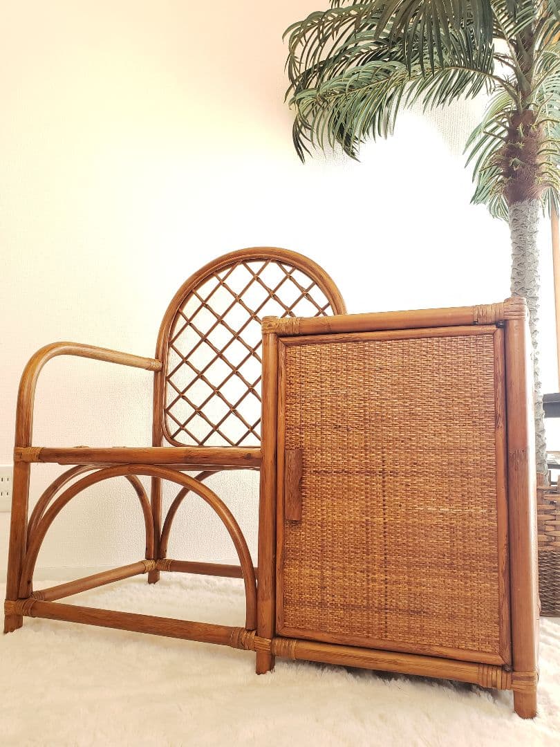 ヴィンテージ ラタン 藤家具 ラタンチェア サイドテーブル 収納ボックス 古民具
