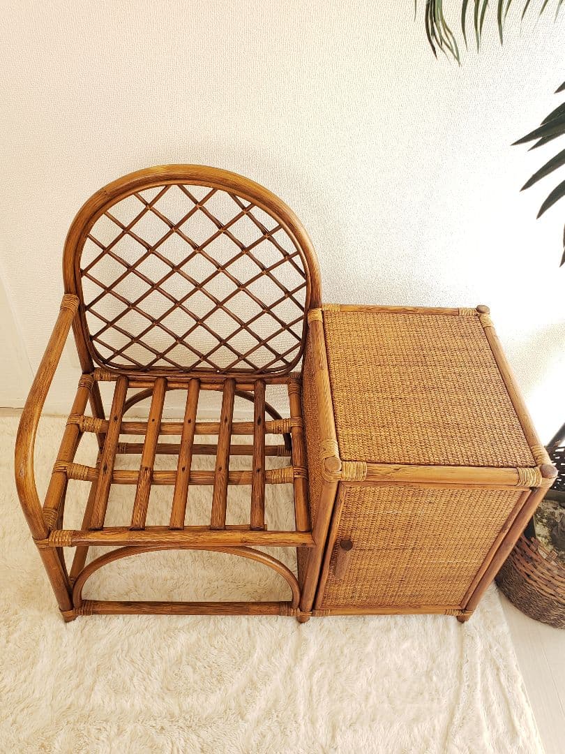 ヴィンテージ ラタン 藤家具 ラタンチェア サイドテーブル 収納ボックス 古民具