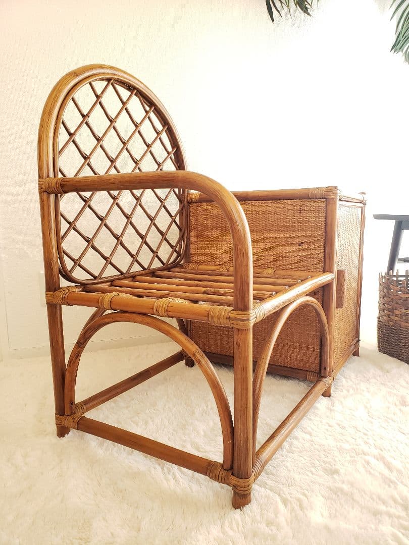 ヴィンテージ ラタン 藤家具 ラタンチェア サイドテーブル 収納ボックス 古民具