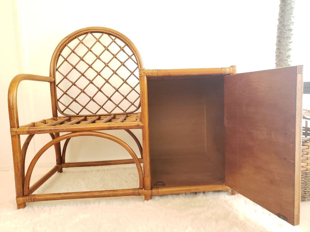 ヴィンテージ ラタン 藤家具 ラタンチェア サイドテーブル 収納ボックス 古民具