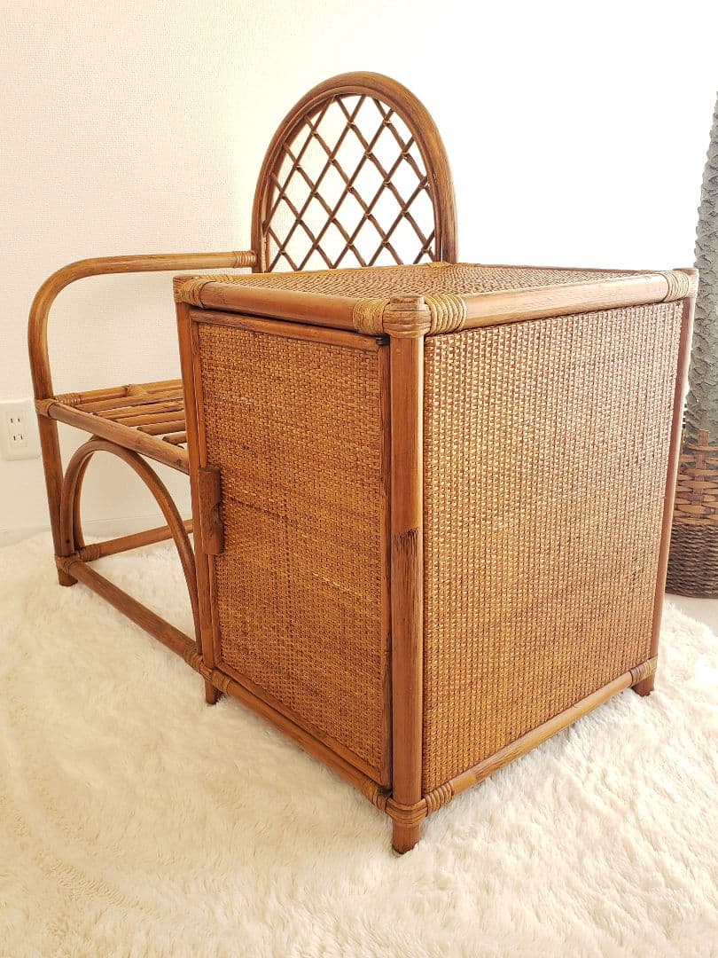 ヴィンテージ ラタン 藤家具 ラタンチェア サイドテーブル 収納ボックス 古民具