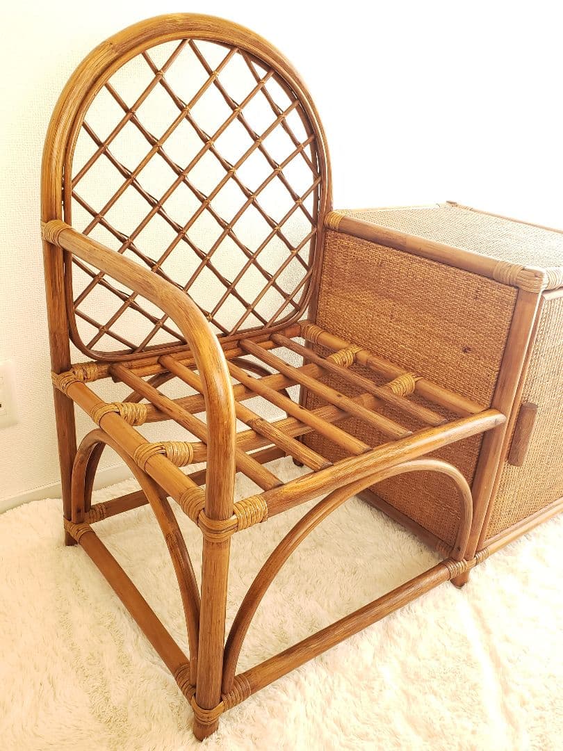 ヴィンテージ ラタン 藤家具 ラタンチェア サイドテーブル 収納ボックス 古民具