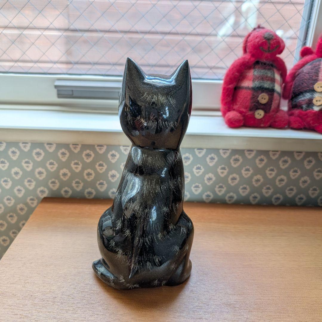 猫　置物　オブジェ　御影石　希少　黒猫　ガーデニング雑貨　北欧