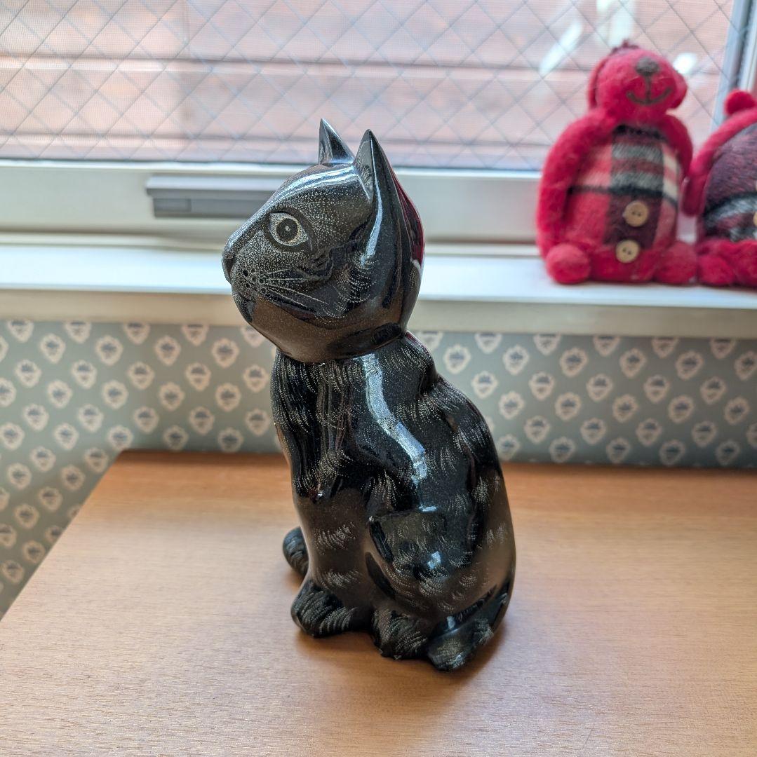 猫　置物　オブジェ　御影石　希少　黒猫　ガーデニング雑貨　北欧