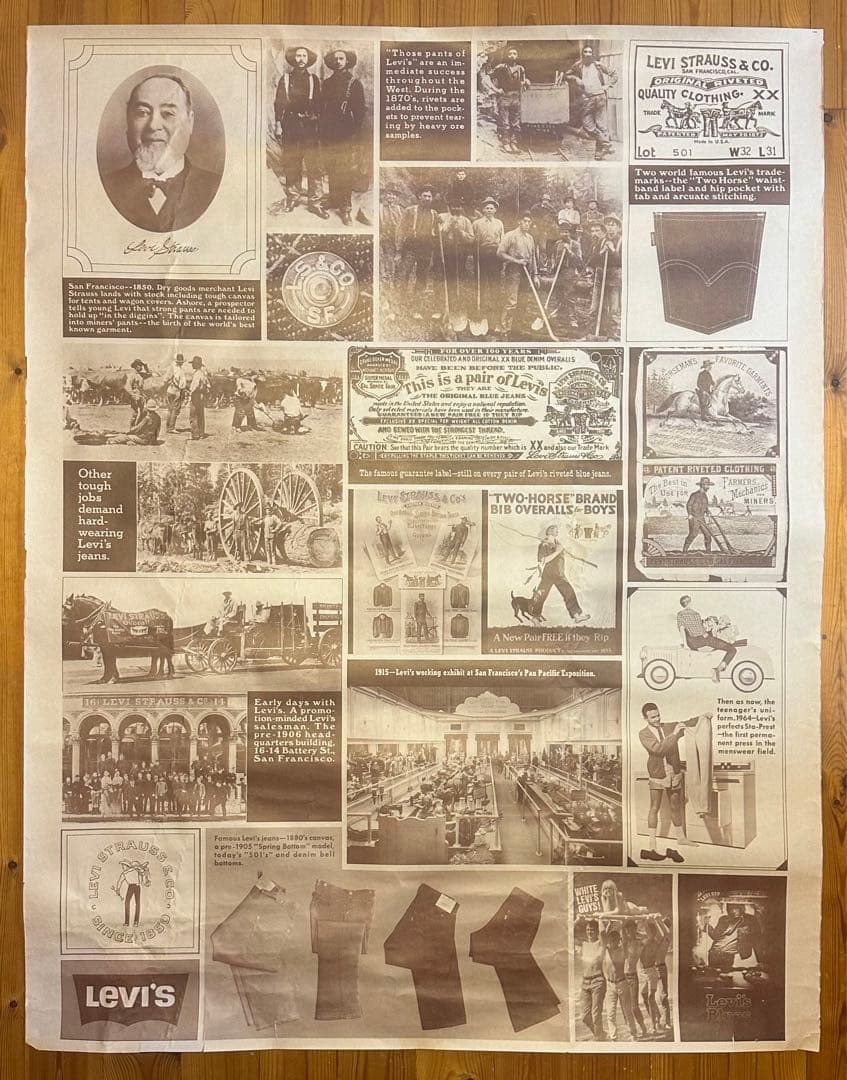 レア70年代オリジナルLEVISリーバイス販促用ビンテージ歴史ポスターBIG
