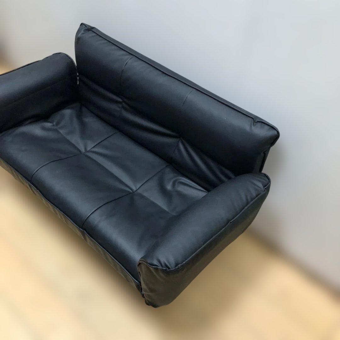 送料無料 ソファベッド リクライニング ブラック 合皮 ソファ88142