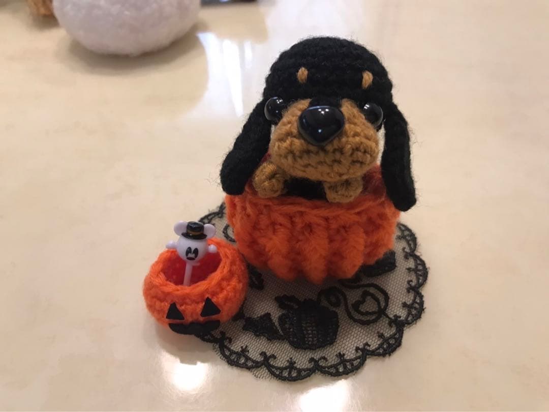 編みぐるみ♡ハロウィン♡ダックス♡かぼちゃ♡玄関に♡プレゼントに