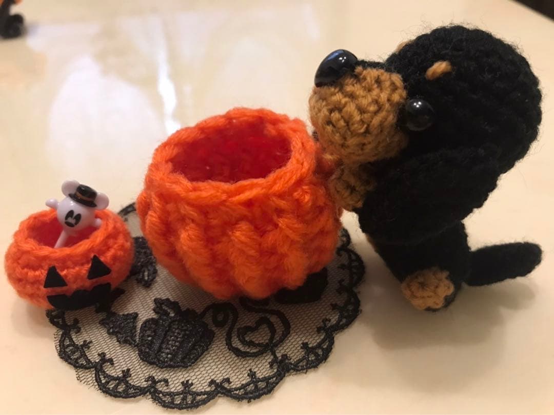 編みぐるみ♡ハロウィン♡ダックス♡かぼちゃ♡玄関に♡プレゼントに