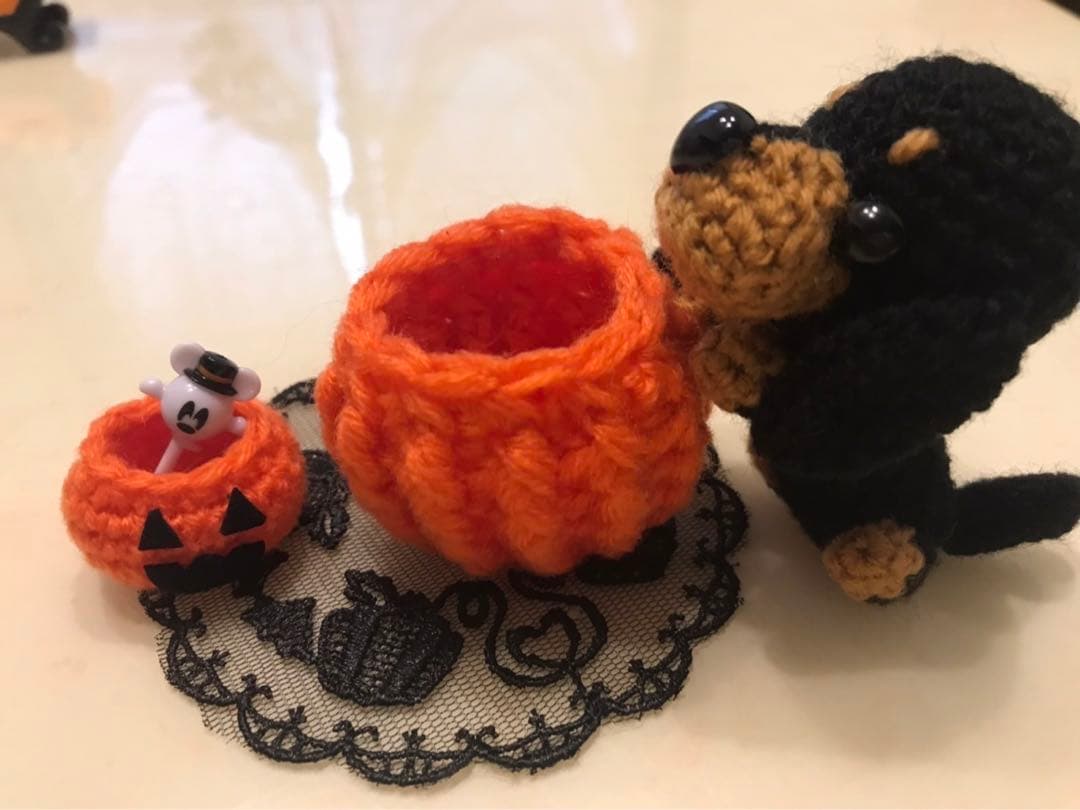 編みぐるみ♡ハロウィン♡ダックス♡かぼちゃ♡玄関に♡プレゼントに