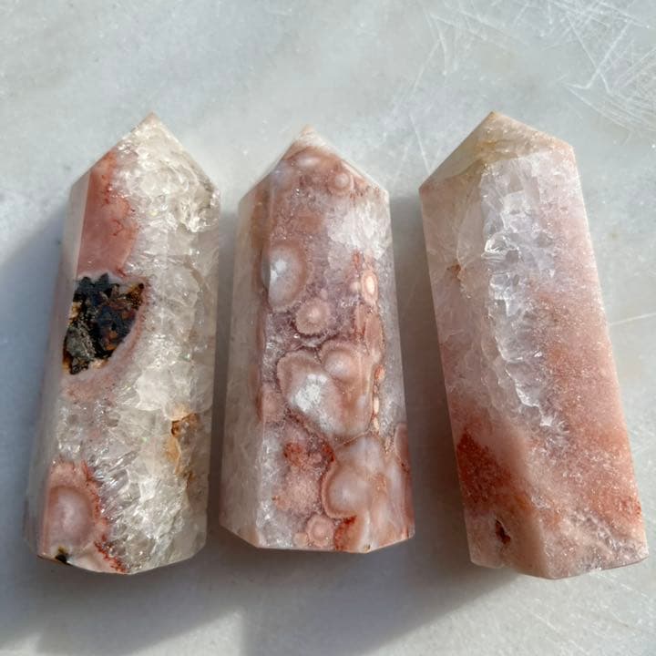 クリアピンクアメジストフラワーアゲート 3P