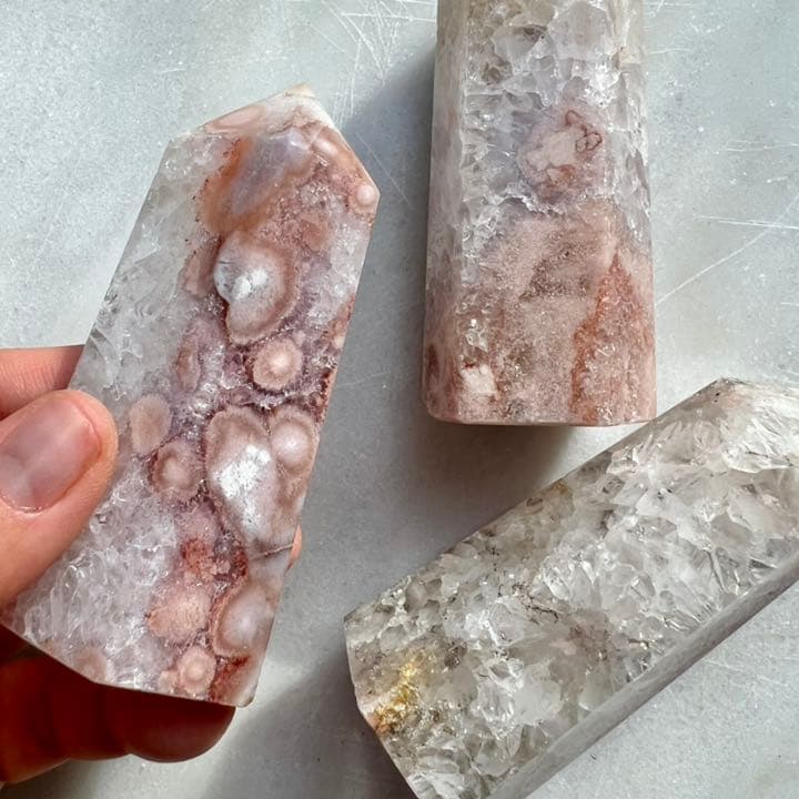 クリアピンクアメジストフラワーアゲート 3P