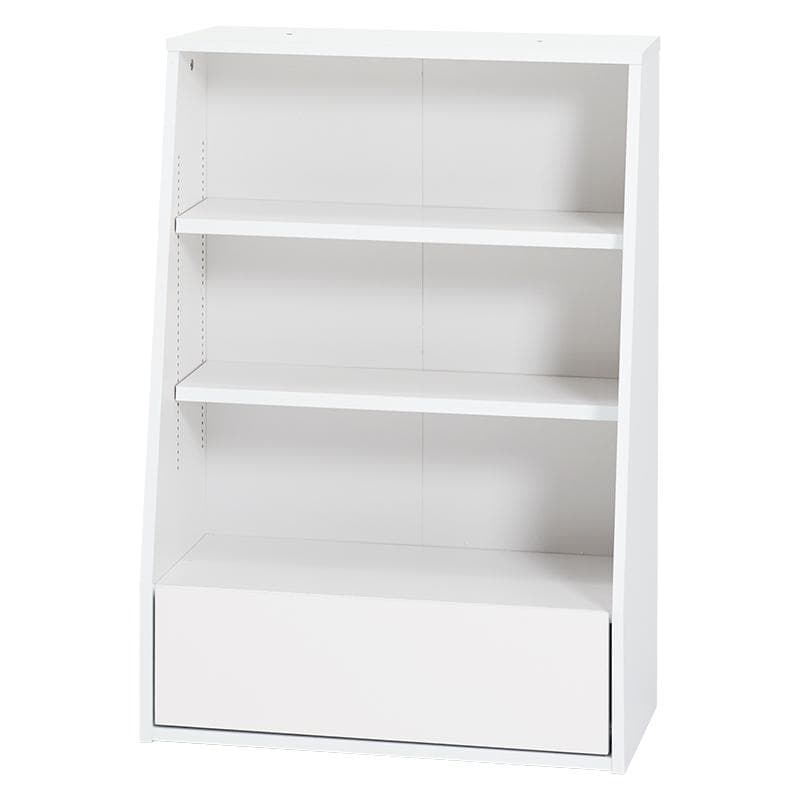 1cm刻みで調節引き出し付き本棚 ロータイプ 幅60cm ホワイト[8481]