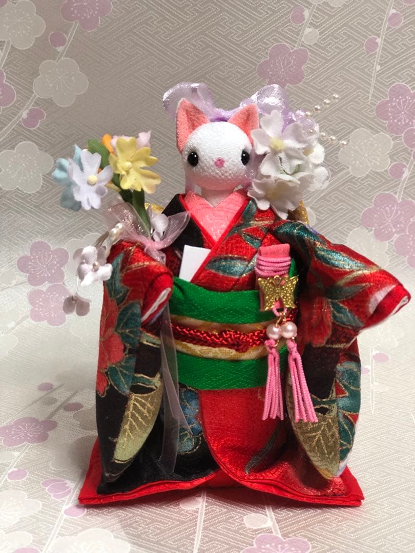 創作ねこさん人形 古布 着物 ちりめん ハンドメイド ちりめん細工