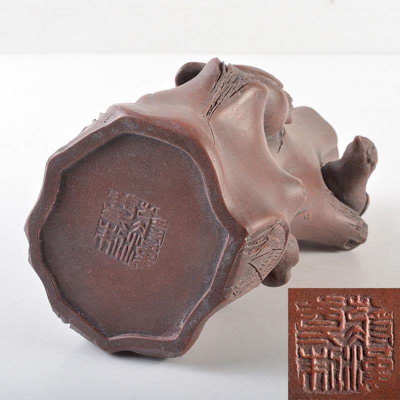 中国 紫砂 朱泥 梅に鳥彫 花瓶 在銘 V R6449 - メルカリ