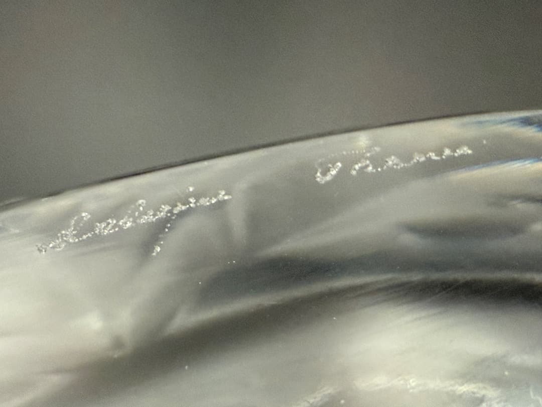 美品】Lalique ラリック クリスタル ボウル リーフ 彫刻 シール付