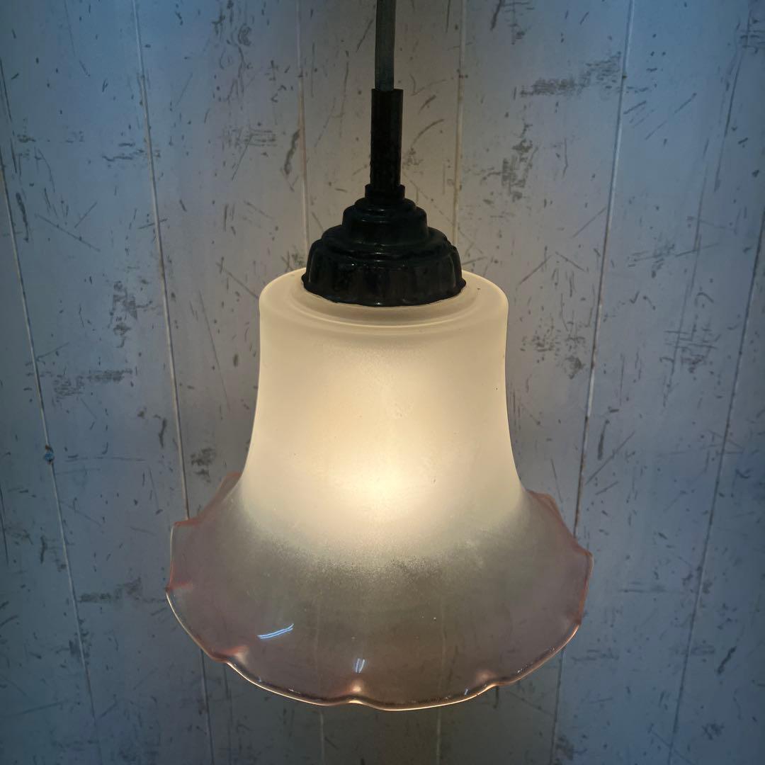 D-2 ⑨ 昭和レトロ フリル型 ガラスシェード ペンダントライト シーリング