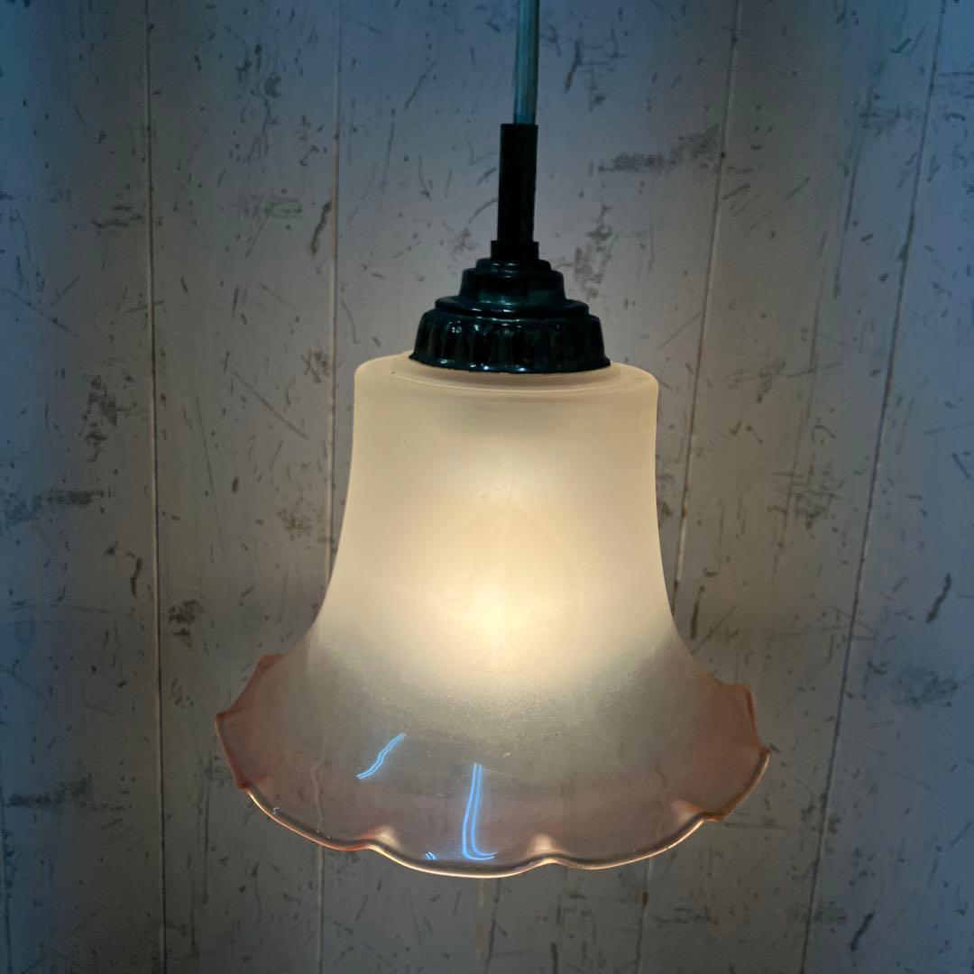 D-2 ⑨ 昭和レトロ フリル型 ガラスシェード ペンダントライト シーリング