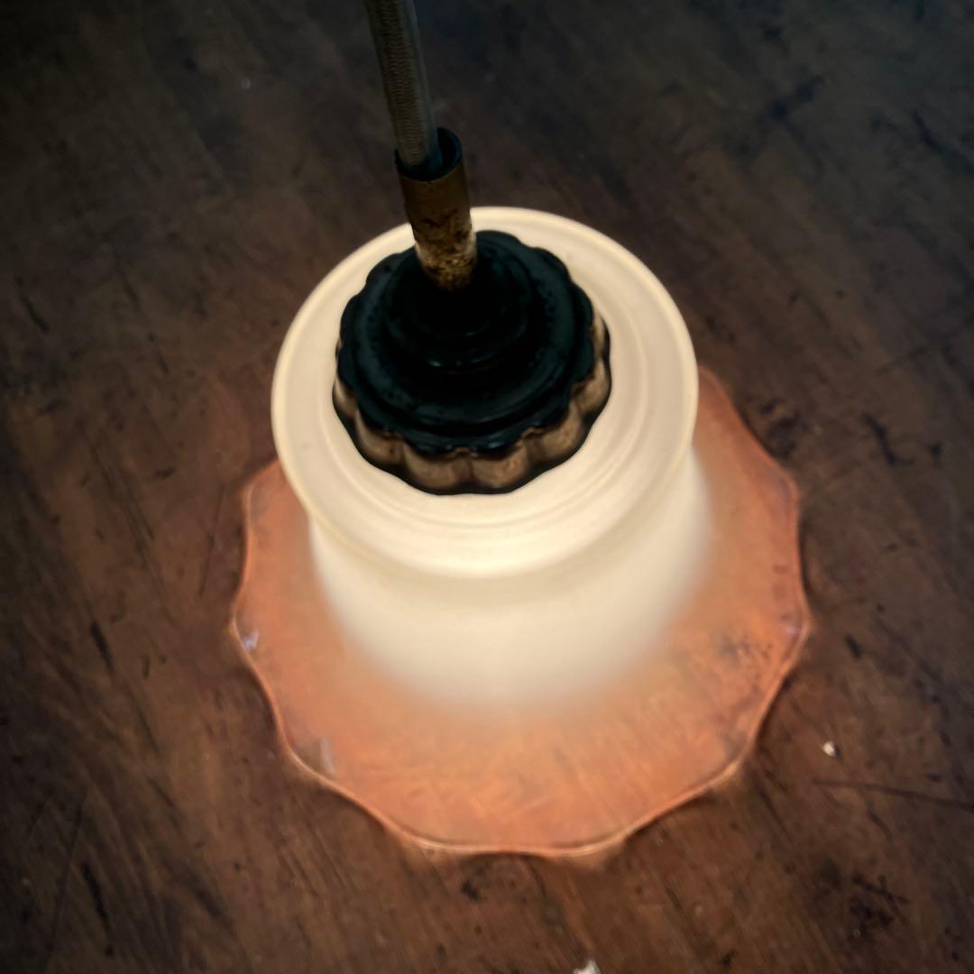 D-2 ⑨ 昭和レトロ フリル型 ガラスシェード ペンダントライト シーリング