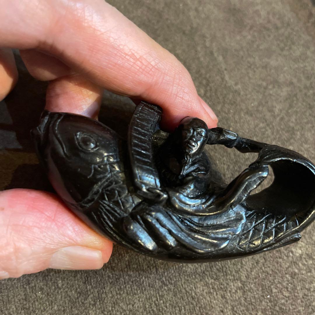 根付 鯉仙人 木製 無銘