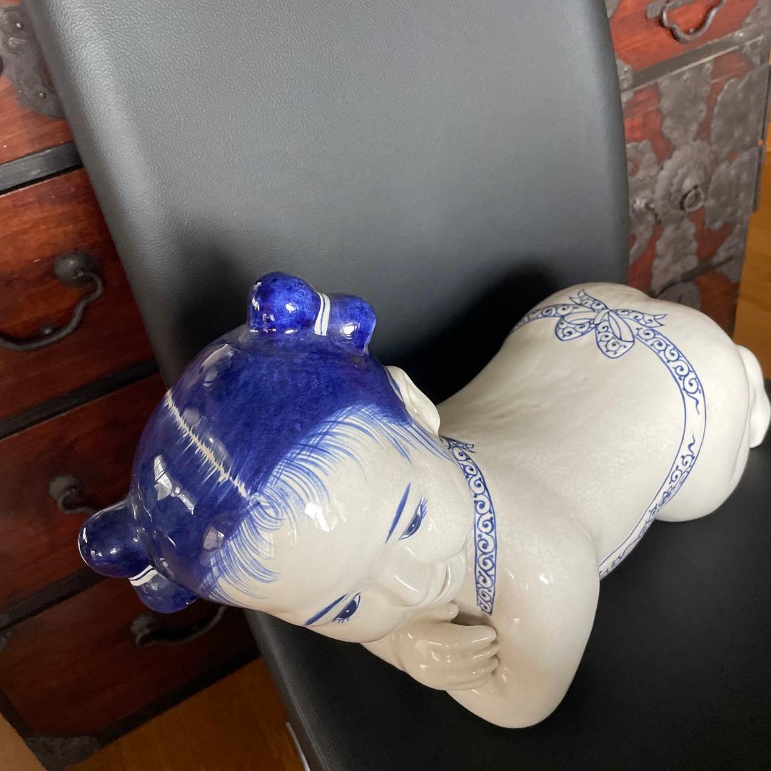 中国　骨董品　陶枕　女の子　唐子枕