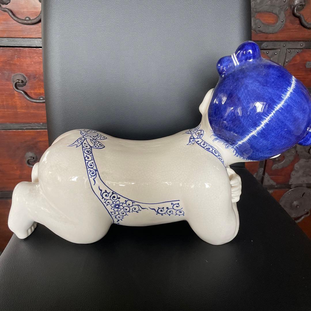 中国　骨董品　陶枕　女の子　唐子枕