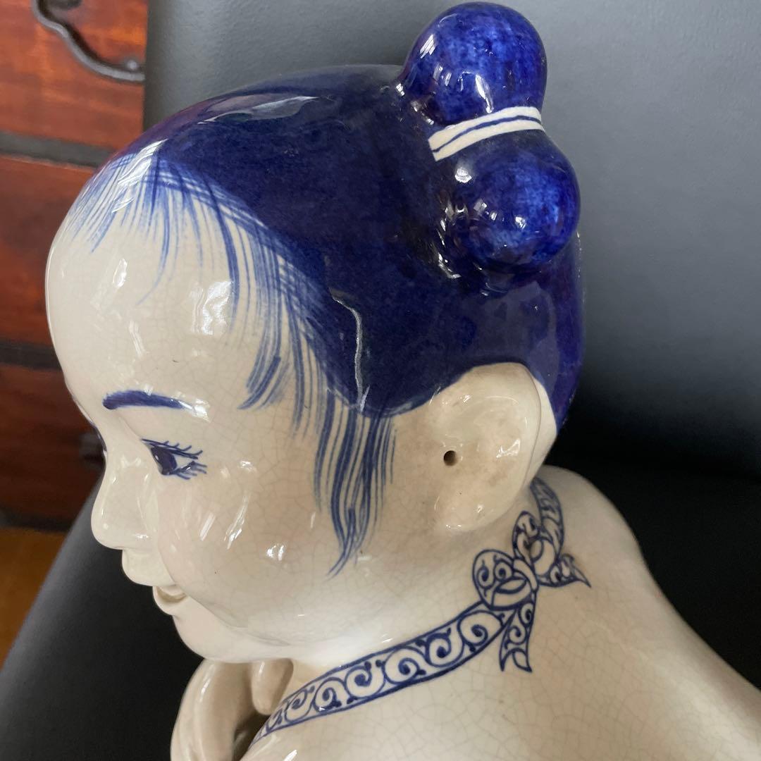 中国　骨董品　陶枕　女の子　唐子枕