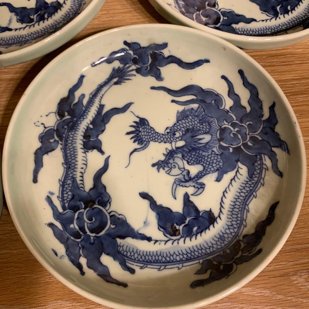 染付　竜紋 アンティーク　皿　5客