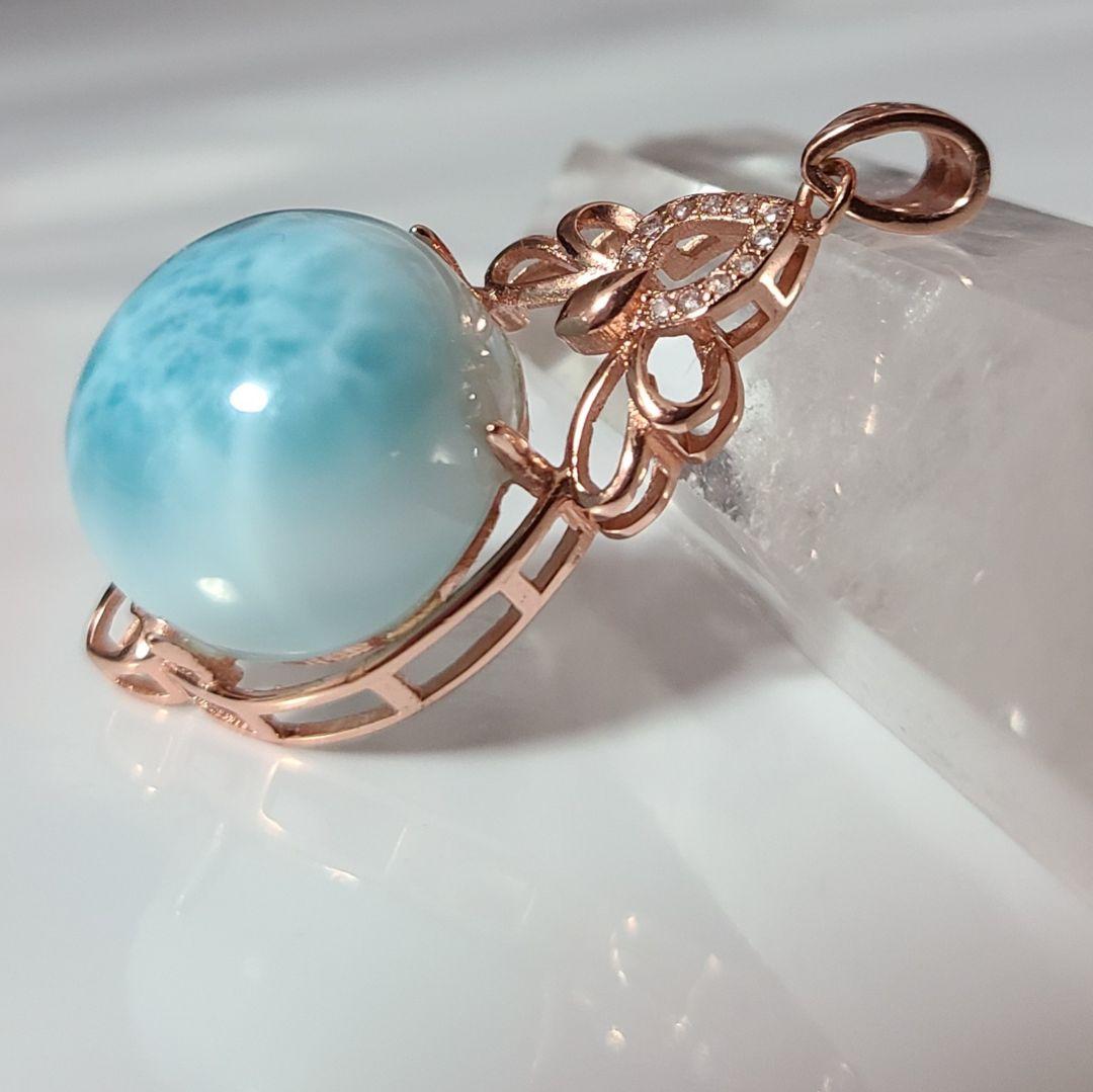 ラリマー 天然石 高品質 ペンダント トップ ネックレス ピンクゴールド