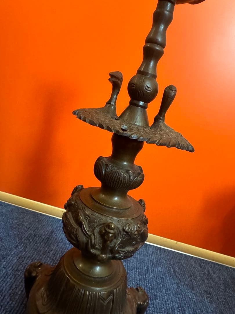 1904 春甫造 古銅 仏具 木瓜菖蒲型五具足 火立2客 花立2客 香炉1客