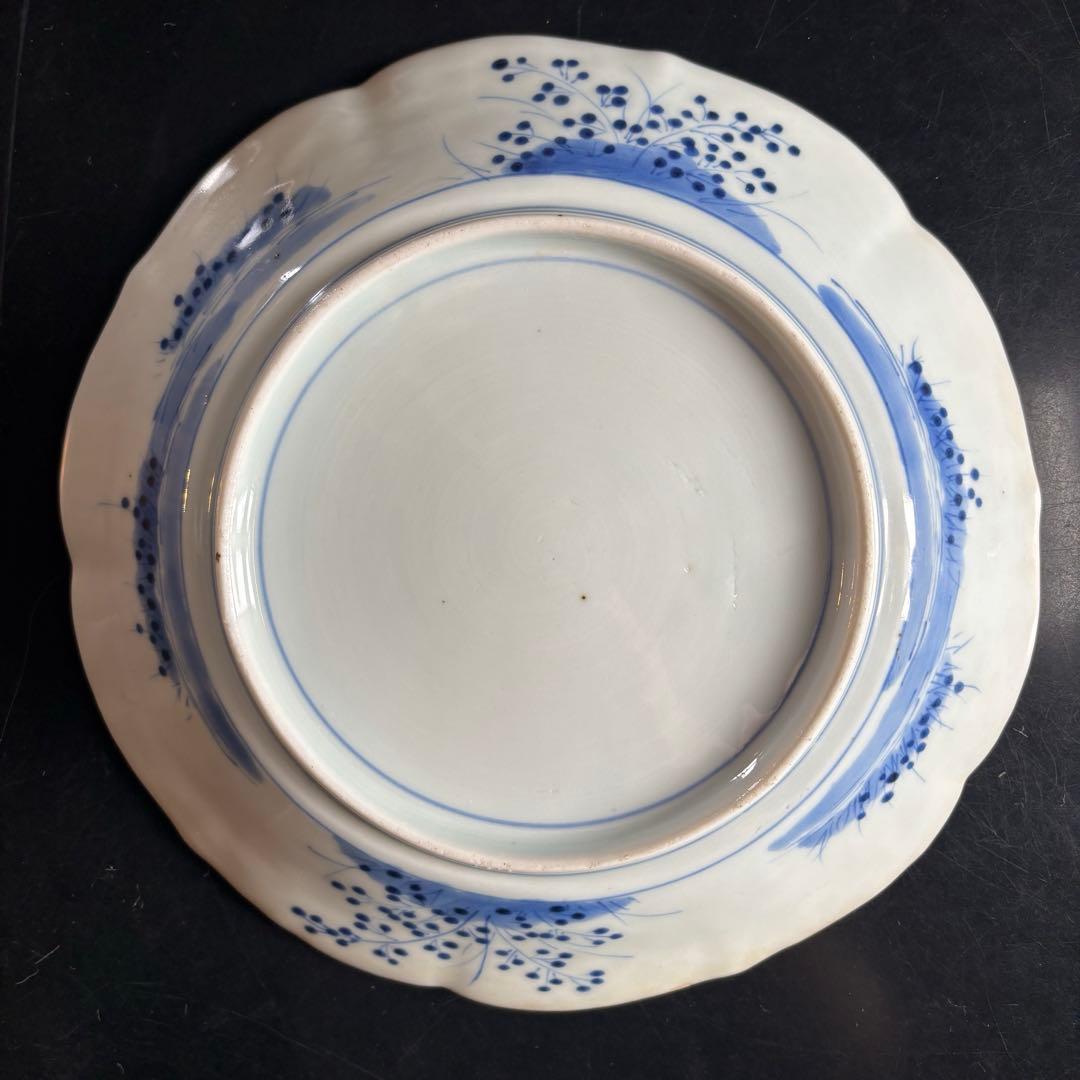 アンティークプレート　古伊万里　色絵付け　時代物 青と白の花柄皿5枚セット