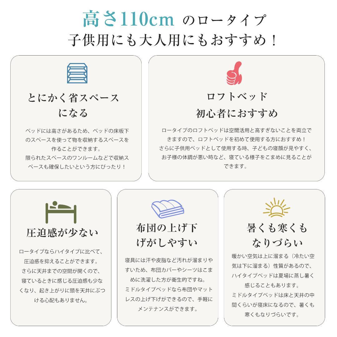 最後1セット！ロフトベッド（S） 高さ110cm下収納 省スペース　WHITE