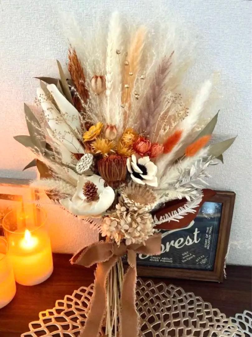 テラコッタ ウェディングブーケ ブートニアセット ドライフラワー ブーケ 前撮り