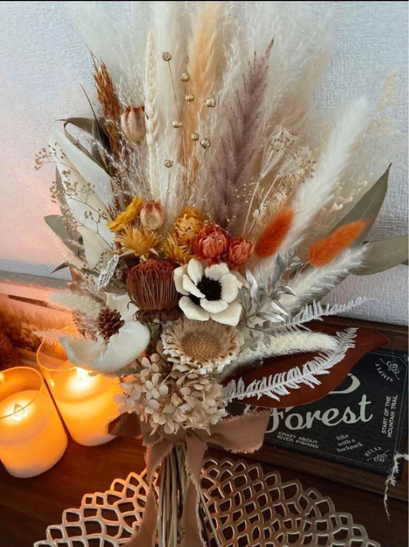 テラコッタ ウェディングブーケ ブートニアセット ドライフラワー ブーケ 前撮り