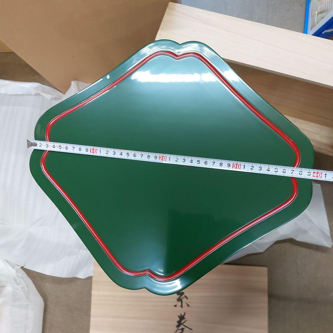 糸巻卓　茶道具 未使用 塗し　真斉 桐箱入り 木工製品 グリーン 色