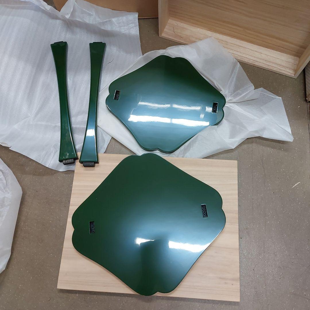 糸巻卓　茶道具 未使用 塗し　真斉 桐箱入り 木工製品 グリーン 色