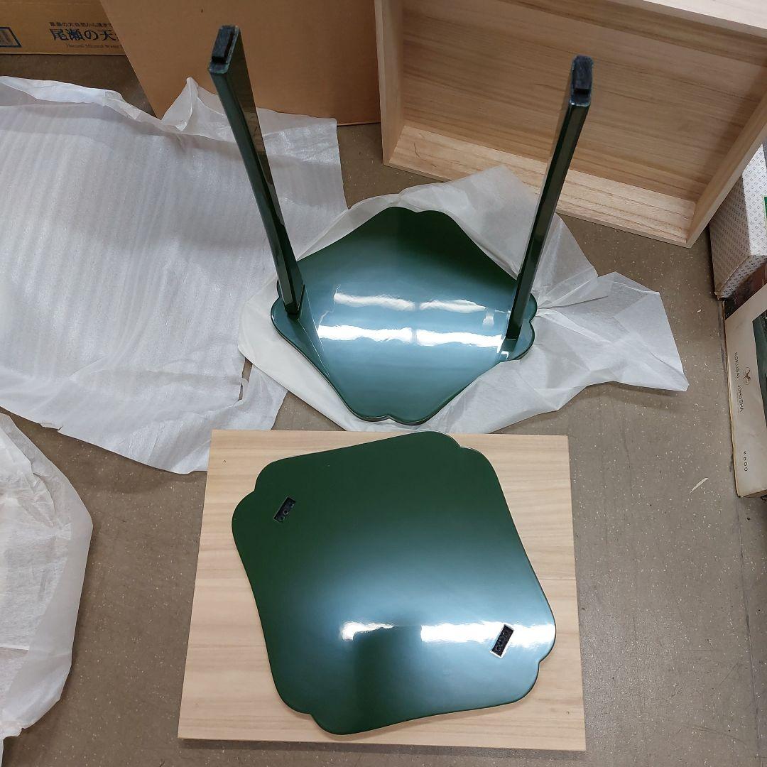 糸巻卓　茶道具 未使用 塗し　真斉 桐箱入り 木工製品 グリーン 色