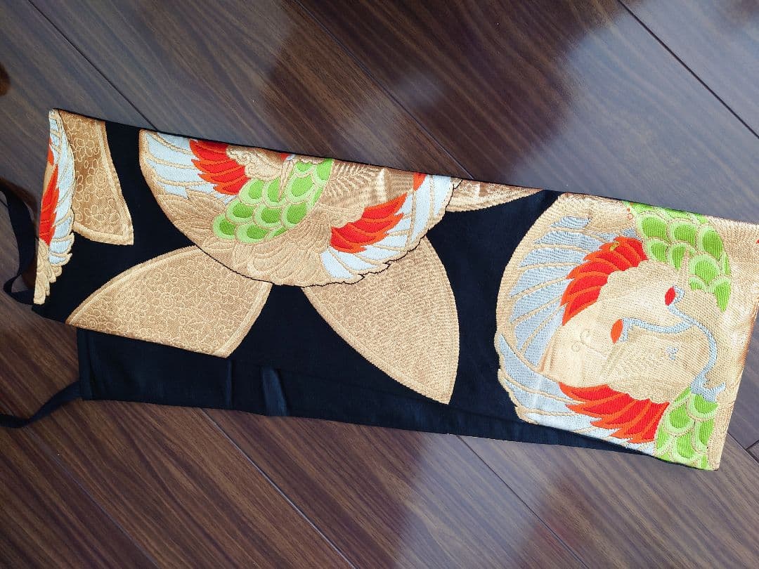 七五三　ハーフ成人式　ジュニア帯　大人用正絹袋帯からの作り帯　鶴柄　1点物　黒