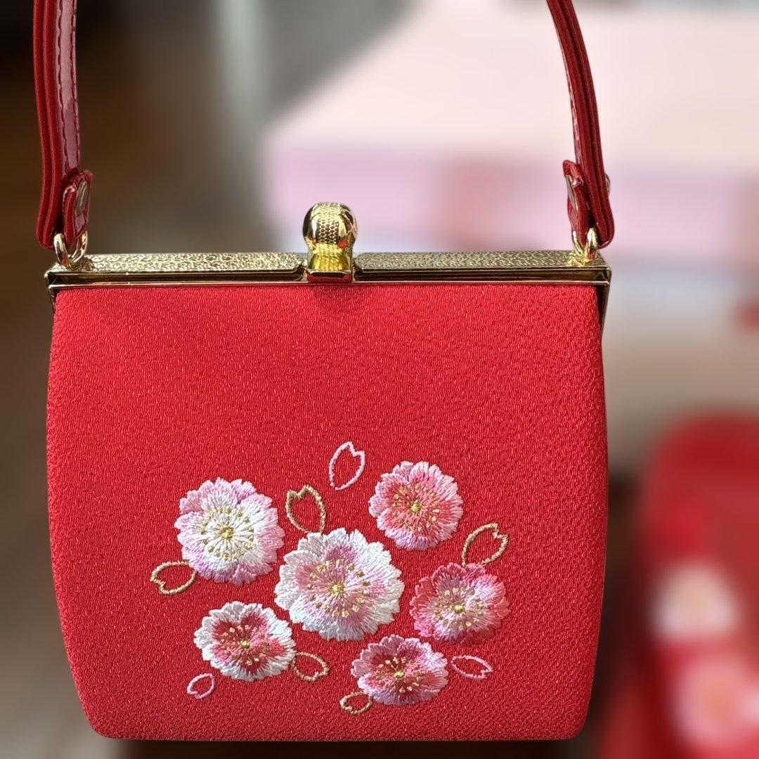 七五三　7歳　草履・バッグ　2点セット　ちりめん　八重桜