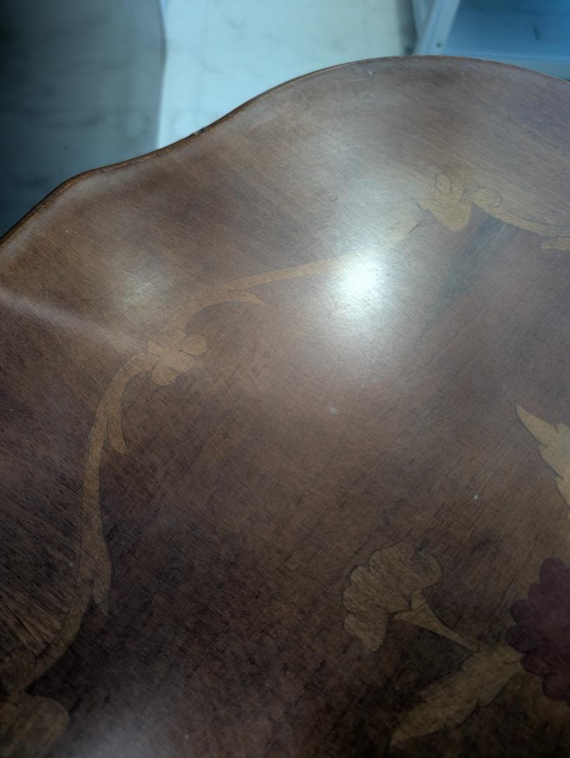 イタリア製 猫脚 ウッド サイドテーブル 象嵌細工 ビーチ 無垢材 ビンテージ