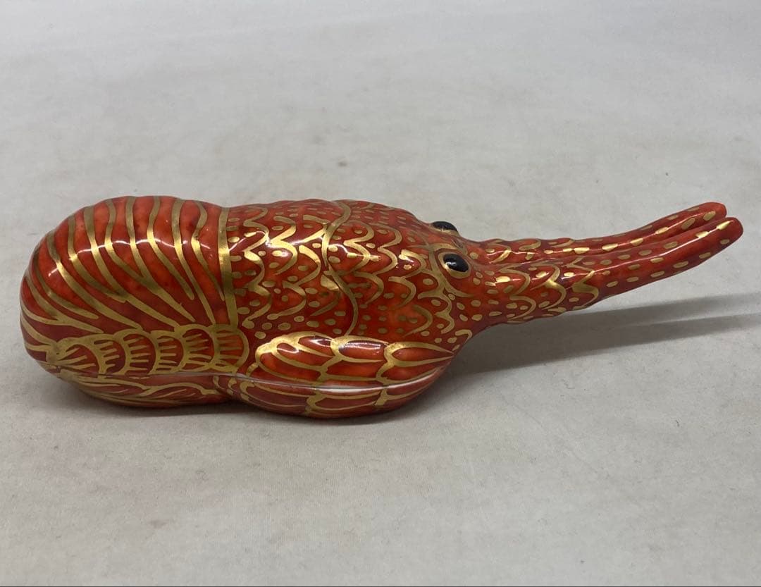 B525s「金襴手海老 香合」高野昭阿弥造 共箱 平安 茶道具 香道具