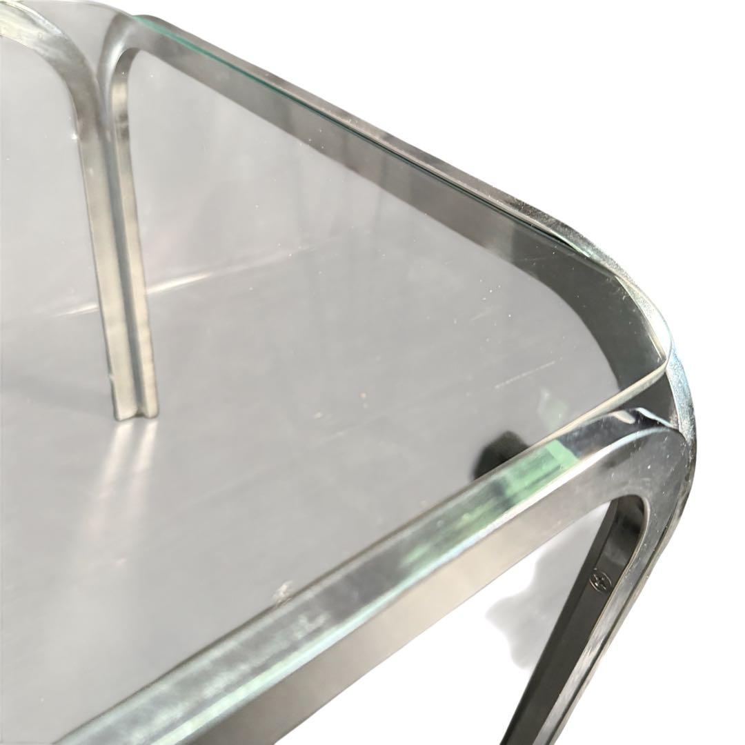 ラリー様　HR810 レトロなガラステーブル　スチール　シルバー