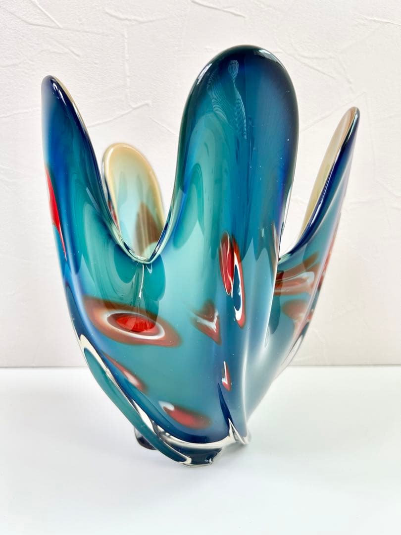 昭和レトロ KAMEI GLASS ミッドセンチュリー 花瓶 フラワー フリル