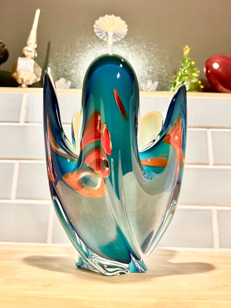 昭和レトロ KAMEI GLASS ミッドセンチュリー 花瓶 フラワー フリル