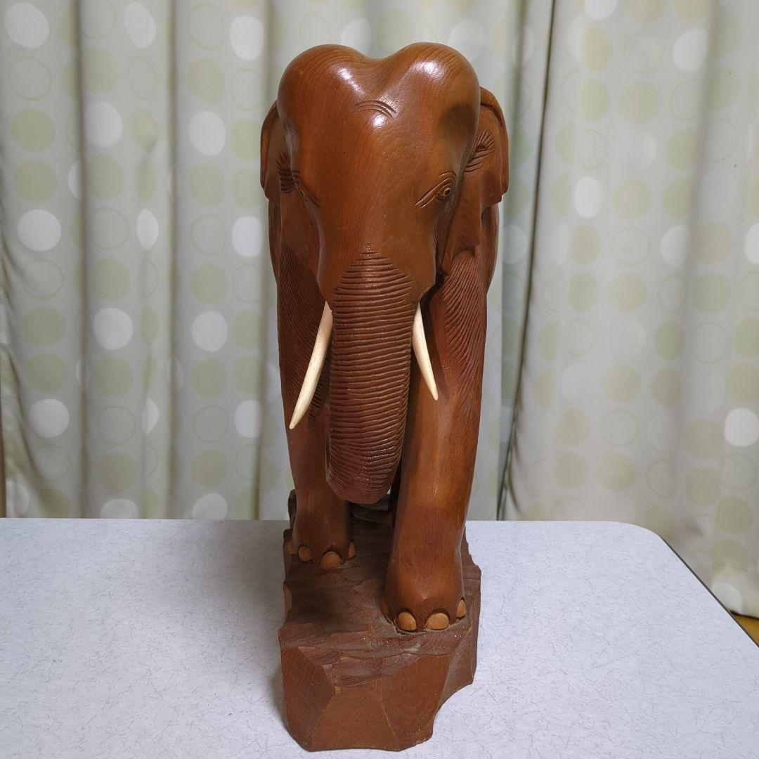 木彫り 象 昭和レトロ 置物 - メルカリ