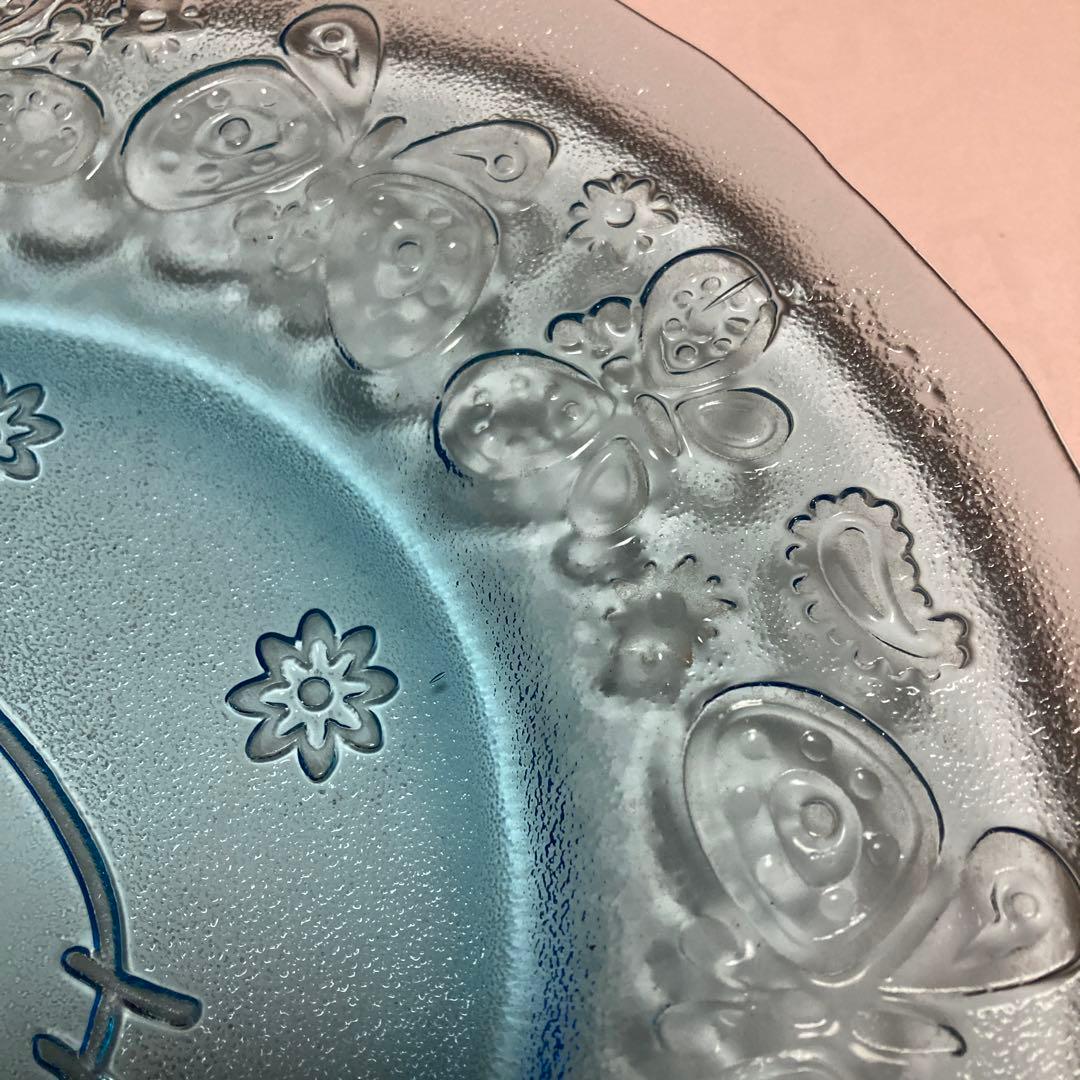 ハローキティ ガラスプレート 大皿 青